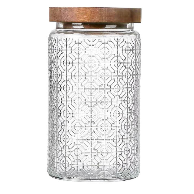 Vintage Glass Jars with Wooden Lids, 34 oz Airtight Glass Food Storage Containers Sets for the Kitchen, Sugar Candy Coffee Cookie Tea Spice Pasta
