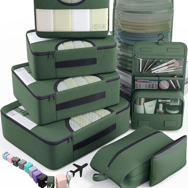 Veken 8 Set Packing Cubes for Travel Essentials, Suitcase Organizer Bags in 4 Sizes, Carry-On Luggage Accessories with Large Laundry & Hanging Toiletry Bag, Must-Have for Airplane, Road Trip & Camping