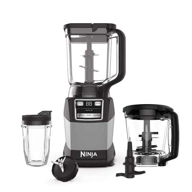 Ninja AMZ493BRN Compact Kitchen System, 1200W, 3 Functions for Smoothies, Dough Frozen Drinks with Auto-IQ, 72-oz.* Blender Pitcher, 40-oz. Processor Bowl 18-oz. Single-Serve Cup, Grey