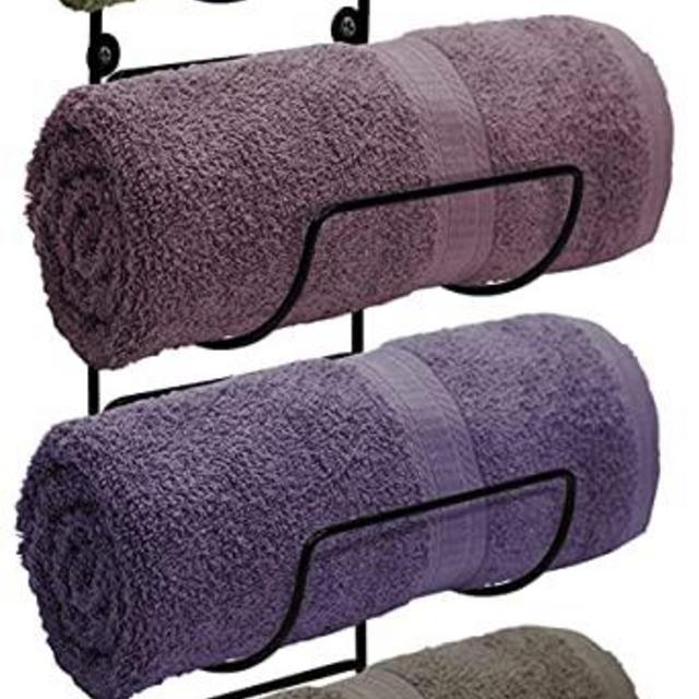 Sorbus Towel Rack Holder - Wall Mounted Storage Organizer for Towels, Washcloths, Hand Towels, Linens, Ideal for Bathroom, Spa, Salon, Modern Design (Black)