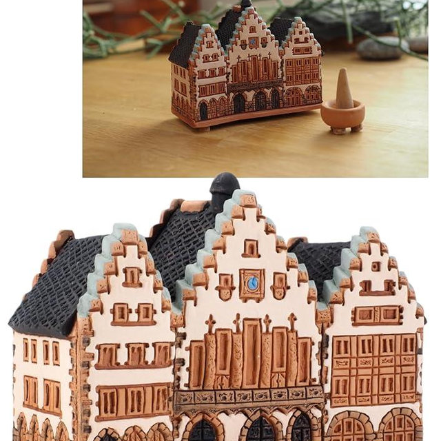 Midene Ceramic Art Cone Incense Holder Room Decoration Handcrafted Collectible Miniature Town Hall Romer in Frankfurt, Germany R253