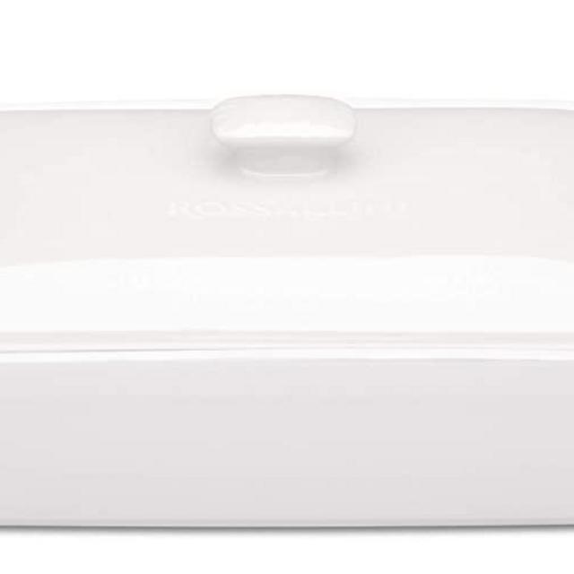 ROSSALLINI Stoneware Casserole Dish Bakeware Set with Lid, Covered Rectangular Dinnerware, Extra Large 4.23 Quart, 13 by 9 Inch, Bianco [White]