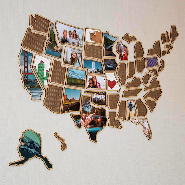 1DEA.me 3D Wooden USA Photo & Cross Stitch Wall Map - 3in1 - Includes Secure Photo Maker - 26x40 in - Easy to Use, Built to Last and Uniquely Yours