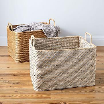 Modern Weave Oversized Storage Basket w/ Handles (whitewash)