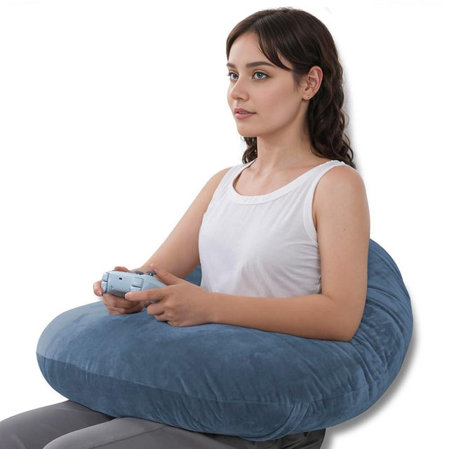 QUEEN ROSE Reading Pillow, Gaming Pillow for Lap, Sitting in Bed or Sofa, Extra Arm Rest for Reading, Playing or Crocheting, Soft Velvet Blue