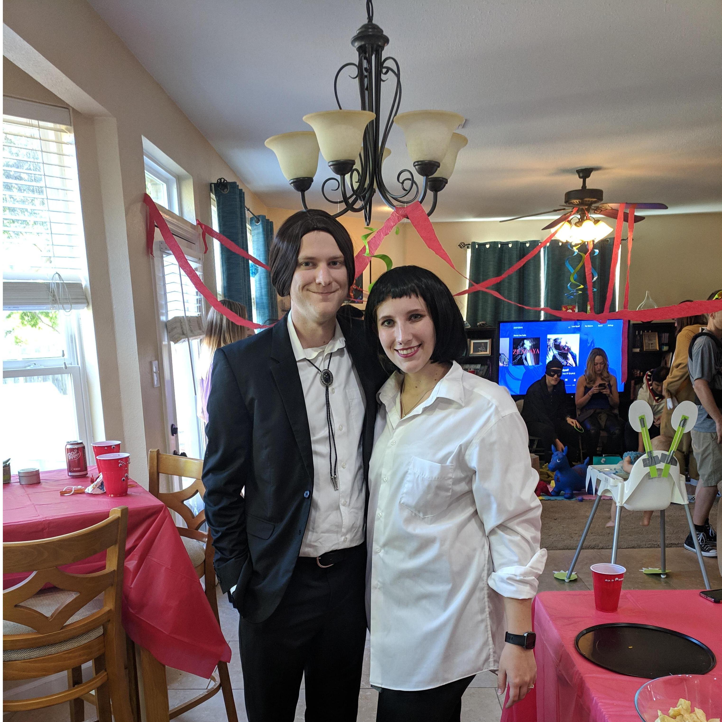 Vincent Vega and Mia Wallace costumes Halloween/Benedict's birthday party-- October 2018