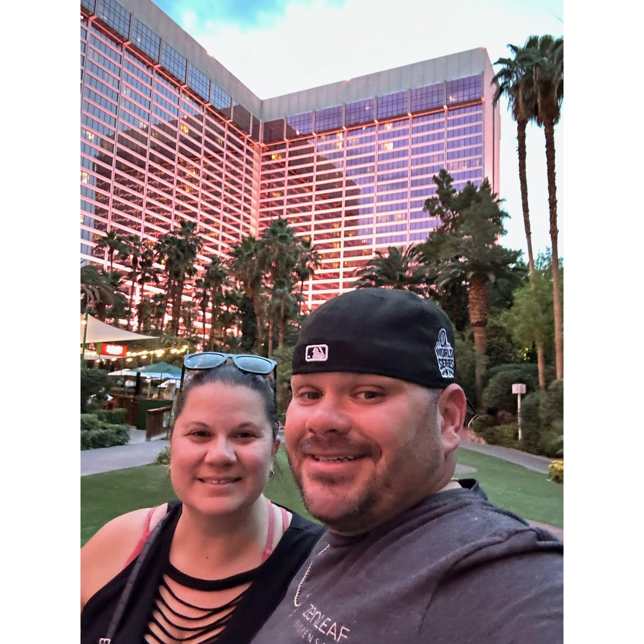 Our first trip to Vegas, almost in the exact spot we’ll be getting married!