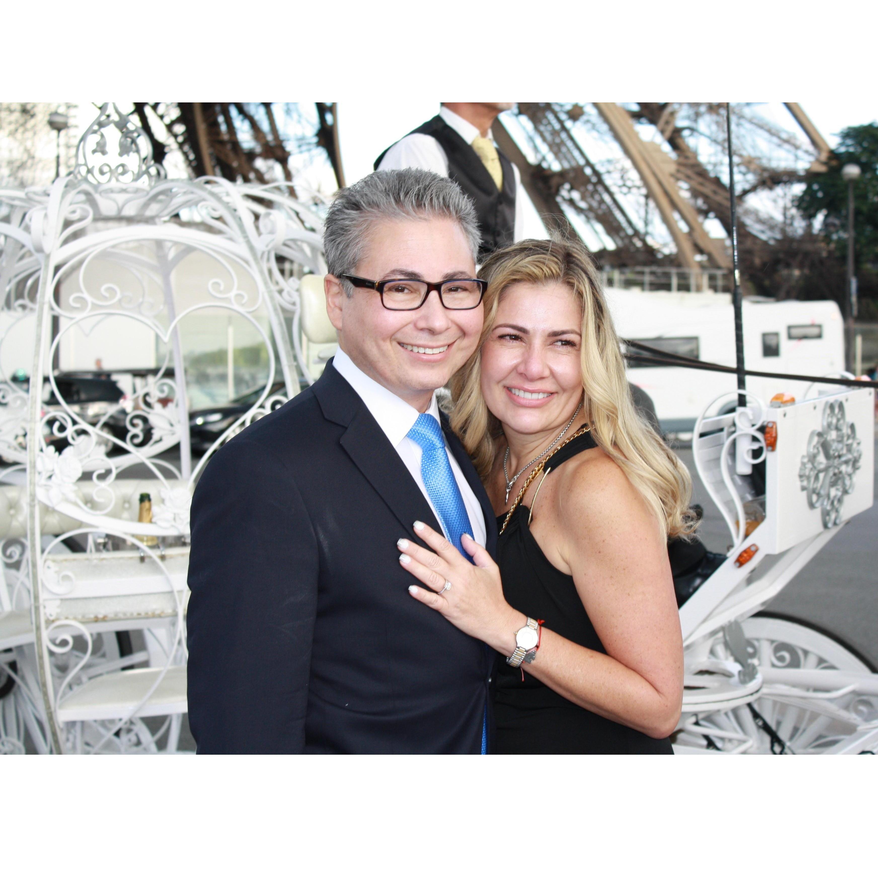 Our engagement, Cinderella's Carriage behind us.