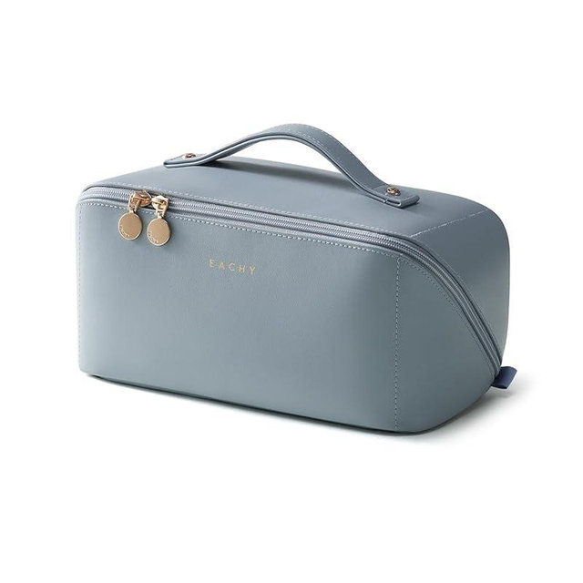 EACHY Travel Makeup Bag,Large Capacity Cosmetic Bags for Women,Waterproof Portable Pouch Open Flat Toiletry Bag Make up Organizer with Divider and Handle