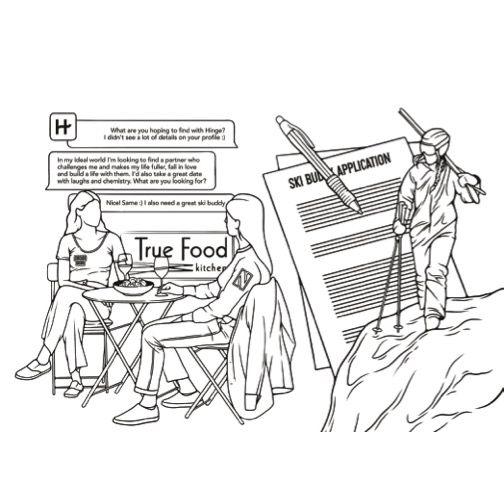 The first poster Melissa used to propose, which featured their Hinge conversation and Melissa asking Laura out.