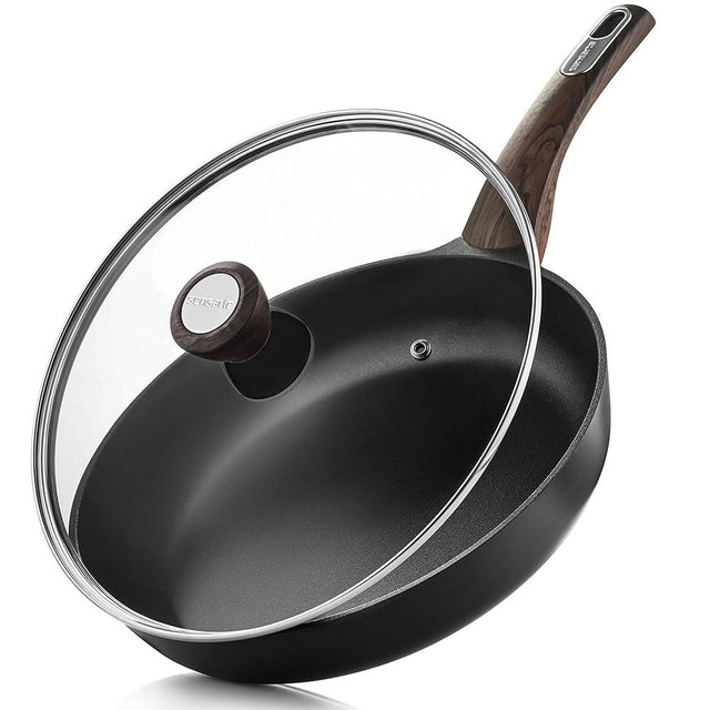 SENSARTE Nonstick Frying Pan Skillet with Lid, 8inch Non Stick Pan Omelette Pans, Healthy Kitchen Cooking Chef's Pan with Cover, Free of Intentionally Added PFOA/PFOS, Induction Compatible, Black