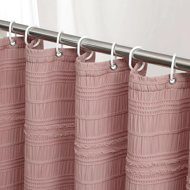 Siiluminisoy Pink Shower Curtain Farmhouse Shower Curtain for Bathroom Rustic Striped Fabric Shower Curtains 72 x 72