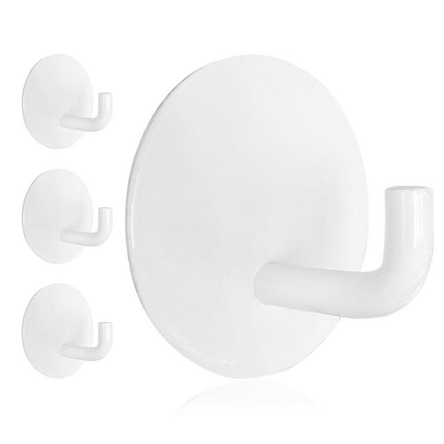 Rise age Adhesive Hooks Heavy Duty Waterproof in Shower Hooks for Hanging Loofah, Towels, Clothes for Bathroom Removable Adhesive Wall Hooks Door Hook Stainless Steel Stick on Hooks 4 Pcs (White)