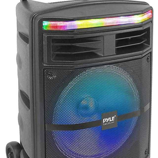 Portable Bluetooth PA Speaker System - 600W Bluetooth Speaker Portable PA System W/ Rechargeable Battery 1/4" Microphone In, Party Lights, MP3/USB SD Card Reader, Rolling Wheels - Pyle PPHP1044B