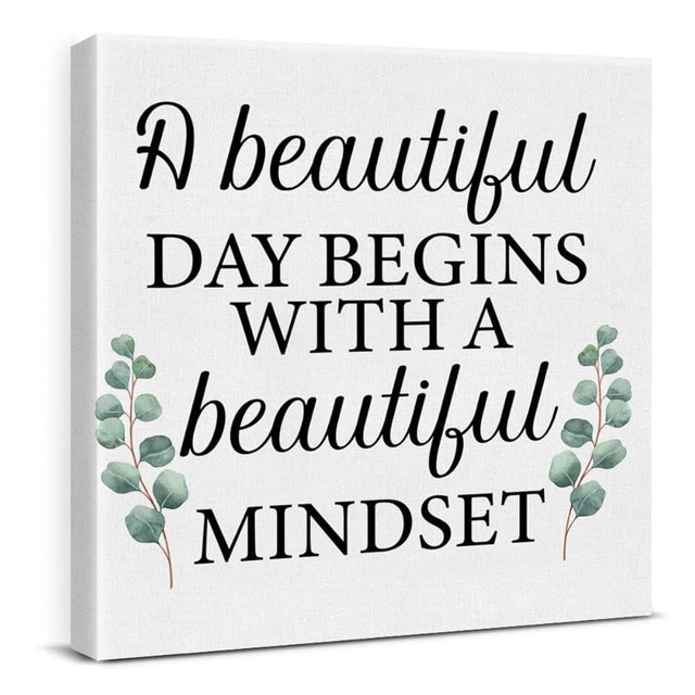 Inspirational Wall Art Motivational Eucalyptus Wall Decor Minimalist Green Botanical Pictures Positive Quotes Canvas Painting Framed Posters for Office Living Room Bedroom Decoration, 8 x 8 Inches