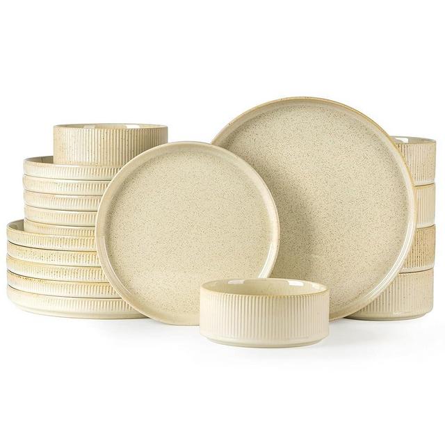 TheTerra Ceramic Dinnerware Sets for 6, 18 Pieces Porcelain Lightweight Plates and Bowls Sets, Scratch Resistant Dish Set, Oven & Microwave & Dishwasher Safe