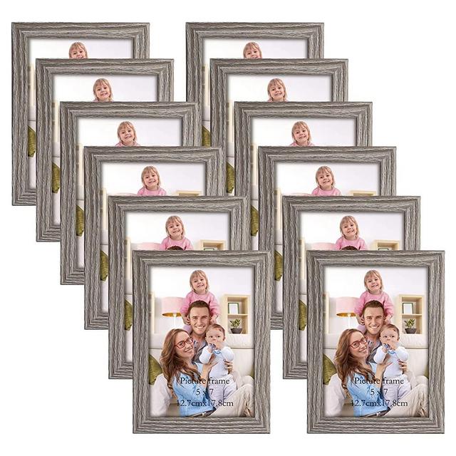 Giftgarden 5x7 Picture Frame Distressed Grey, 5 by 7 Rustic Wood-grain Gray Photo Frames Bulk for Wall or Tabletop, 12 Pack