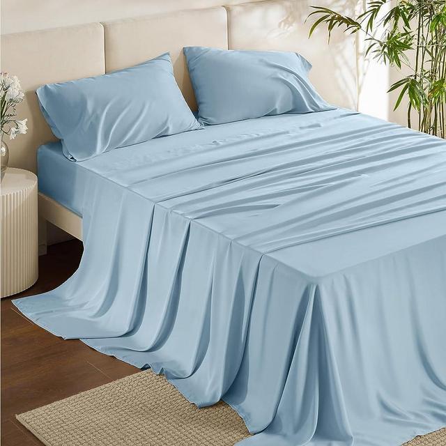 Bedsure Cooling Sheets Set, Rayon Made from Bamboo, Full Size Sheet Sets, Deep Pocket Up to 16", Hotel Luxury Silky Soft Breathable Bedding Sheets & Pillowcases, Teal Blue