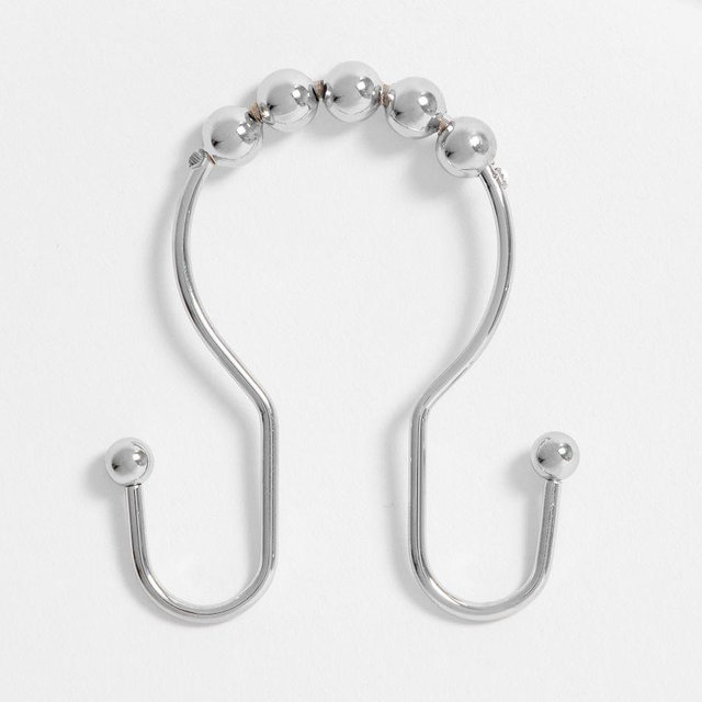 Chrome Double Hook Shower Curtain Rings, Set of 12