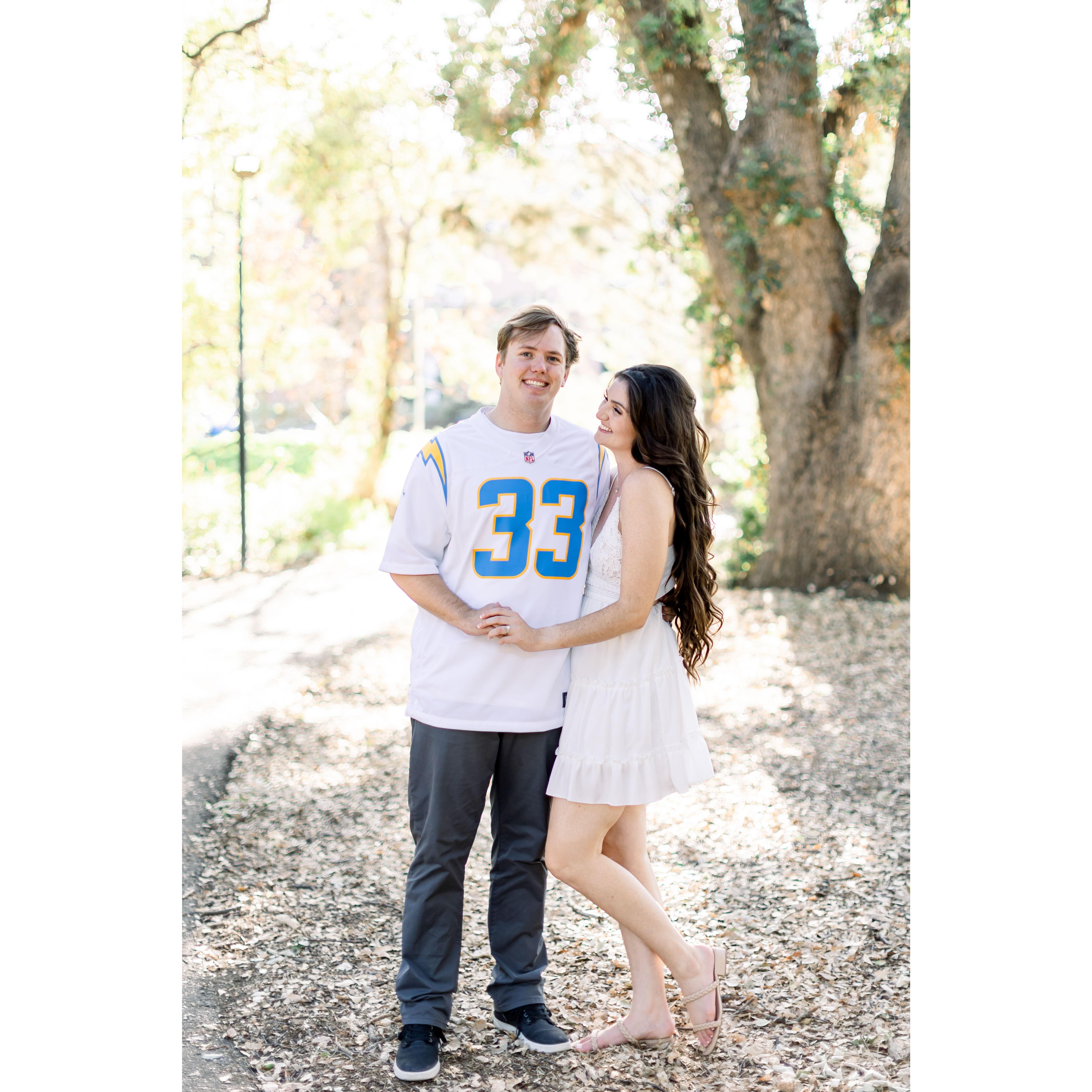 Of course, he had to bring a Chargers jersey to our engagement photos!