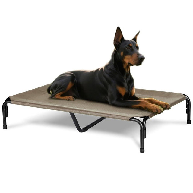 PVY Elevated Dog Bed for Outdoor, XXXL Raised Dogs Cot with Washable Mesh, Cooling Pet Beds Chew Proof Dog Hammock, Metal Frame Lifted Platform for Training Outside Camping, 59 inch Brown