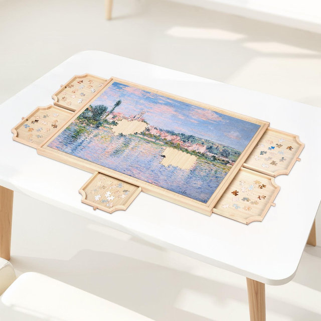 VEVOR 1000 Piece Rotating Puzzle Board with 5 Drawers and Cover, 29x21 in Portable Wooden Table, Jigsaw Puzzle Accessories for Adults, Beige