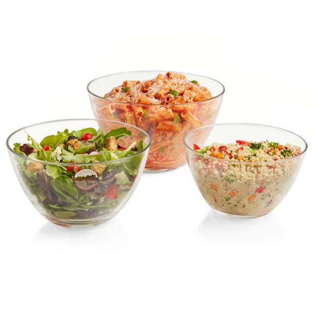 Libbey Urban Story 3-Piece Multi-Size Glass Serving Bowl Set, 8.5-inch, 9.5-inch, 10.75-inch