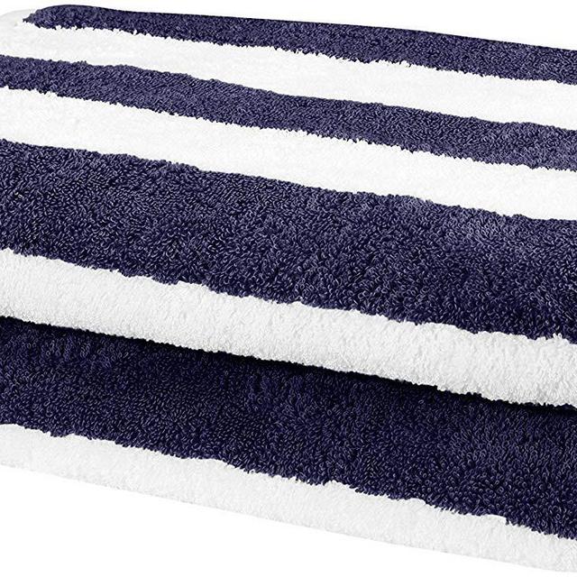 AmazonBasics Beach Towel - Cabana Stripe, Navy Blue, Pack of 2