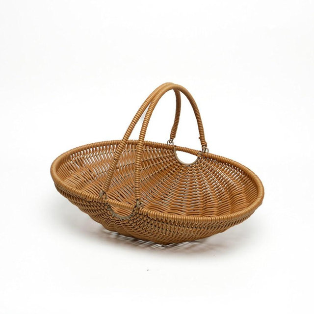 MYCENSE Wicker Picnic Storage Basket with Foldable Handle, PP Woven Empty Picnic Baskets, Sturdy Iron Wire Frame, Versatile Harvest Basket for Camping, Beach, Park, Halloween, A 33.5x24.5x8cm