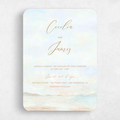 Blue Rounded Wedding Invitation - Andalusia Portrait