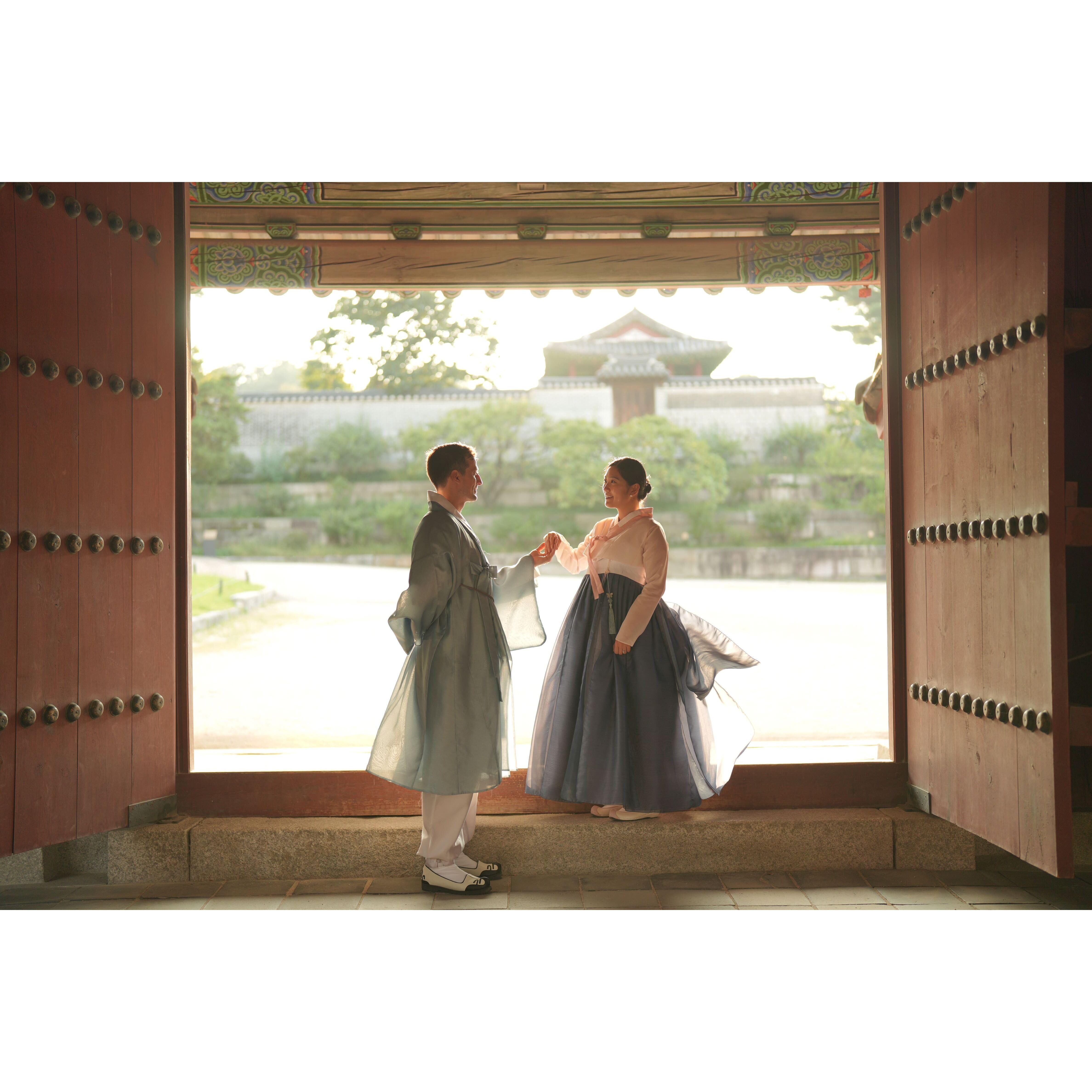 We did a photoshoot wearing Hanbok to celebrate our engagement.