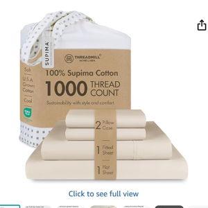 Threadmill Luxury Supima Cotton Sheets, Luxury 1000 Thread Count Soft 100% Cotton Sheets for Full Size Bed, 4 Pc Beige Bed Sheets Full Set, 5-Star Hotel Quality Elasticized Deep Pocket Bed Sheets Set