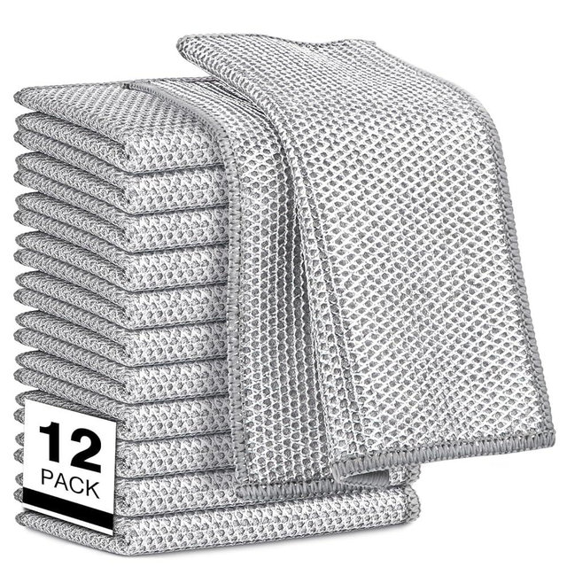 AIDEA Multipurpose Wire Dishwashing Rag for Wet and Dry, 12PK Multipurpose Scrubbing Pads, Steel Scrubber Non-Scratch Wire Dishcloths for Cookware, Sinks, Dishes, Stove Tops-7"×8"