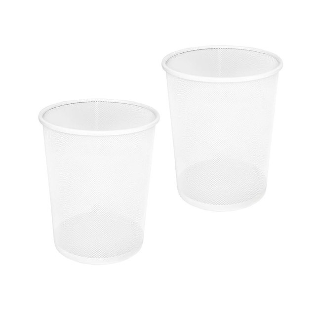 Seville Classics 2-Pack Steel Mesh Round Trashcan Wastebasket for Trash or Recycle in The Home, Office, or Garage, White, 6 Gallon