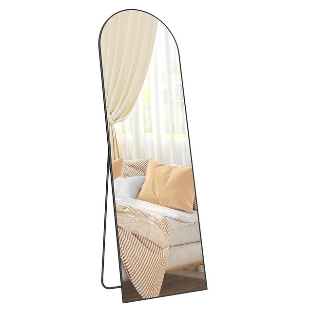 SONGMICS Full Length Mirror, 63 x 20 Inches, Arched Full Body Floor Mirror with Stand, Aluminum Alloy Frame, Tempered Glass, for Bedroom, Living Room, Cloakroom, Ink Black ULFM031B01
