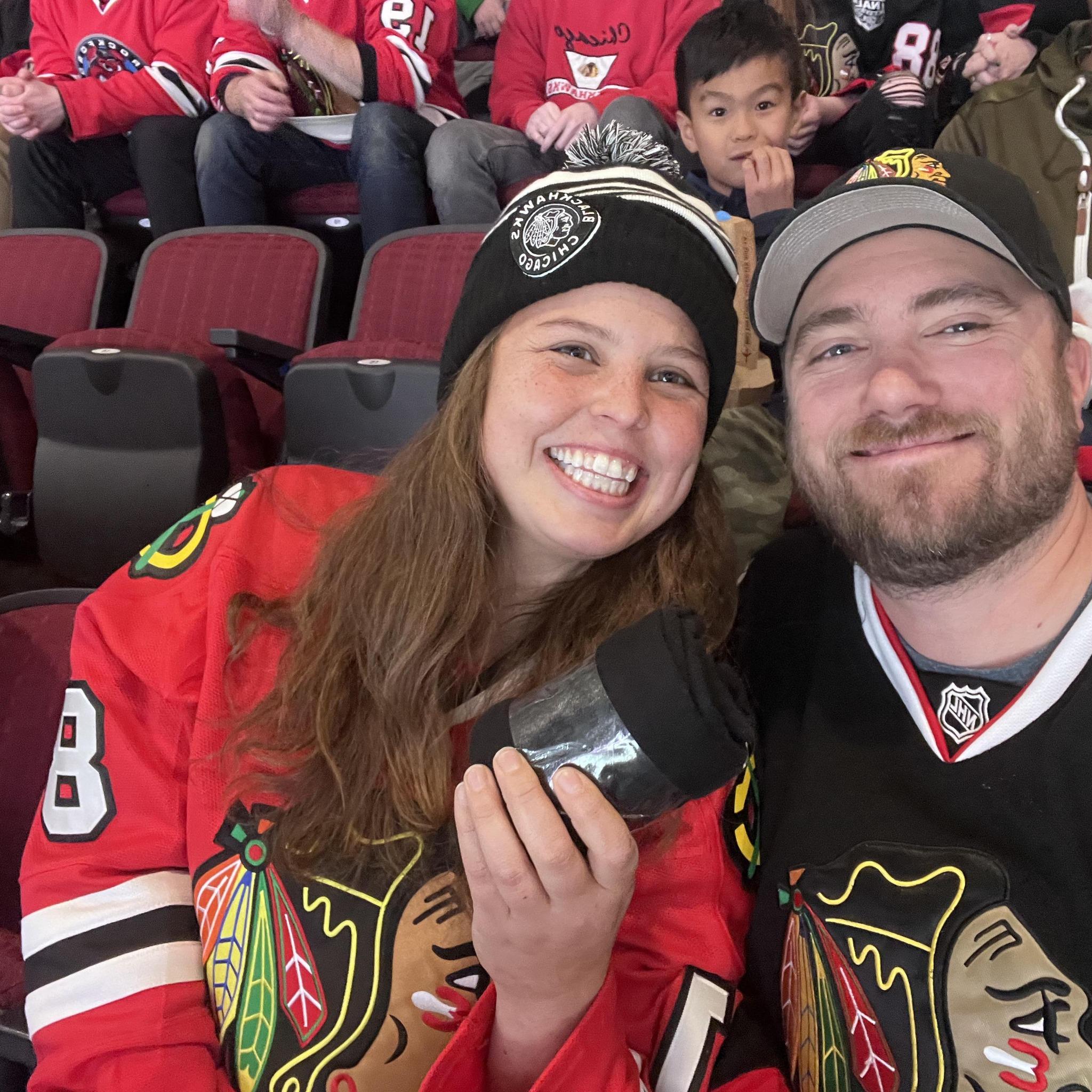 Enjoying a Blackhawks game in Chicago!