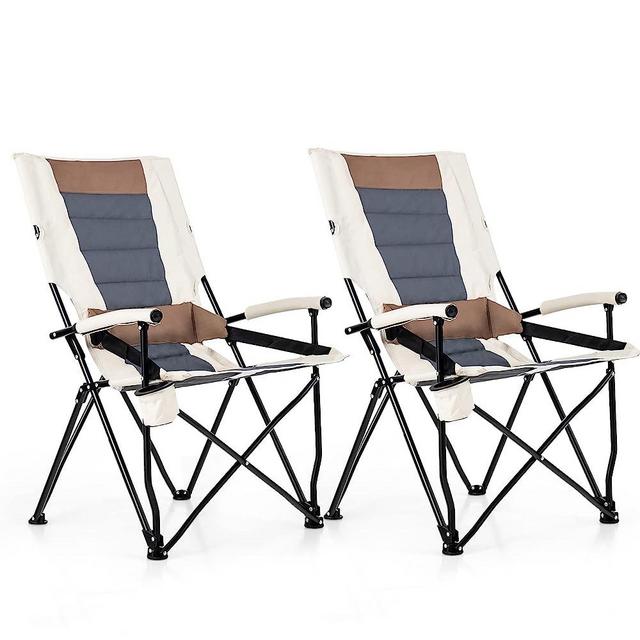 Goplus Camping Chairs, Portable Lumbar Back Beach Chair Heightened Design for Adults w/Cup Holder & Carrying Bag, Folding Chair for Outside, Fishing, Hiking, Picnic, Lawn (330 LBS Weight Capacity) (2)