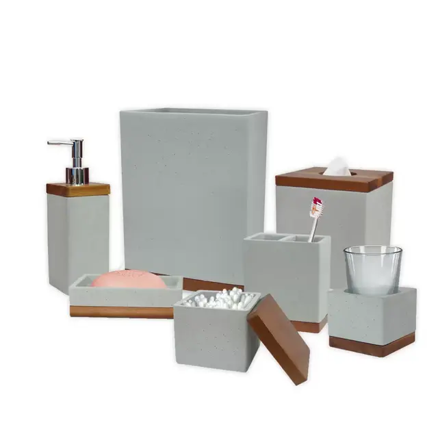 Nu Steel Stone Bath Ensemble Set in Grey/Wood