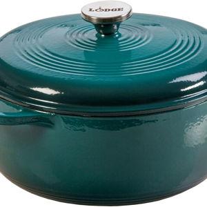 STORM BLUE Lodge Essential Enamel Cast Iron Dutch Oven 6 Quarts - Perfect for Bread Baking, Braising, Marinating & Slow Cooking, Features Moisture-Sealing Lid & Dual Handles, Kitchen Essentials, Lagoon