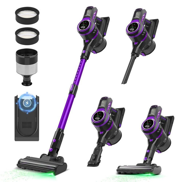 ABOFA Vacuum Cleaners for Home, Lightweight Cordless Vacuum Cleaner for Hard Carpet, Hard Floor, Pet Hair, 30Kpa Vacuum Cleaner with HEPA Filter, Side Light, Max 55 Mins, Full Touch Screen