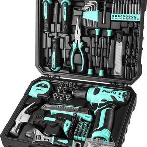 DEKOPRO Drill Set: Tool Set with 8V Cordless Drill, Home Tool Kit with Drill, Hand Tool Kits for Women 126 Piece, Turquoise