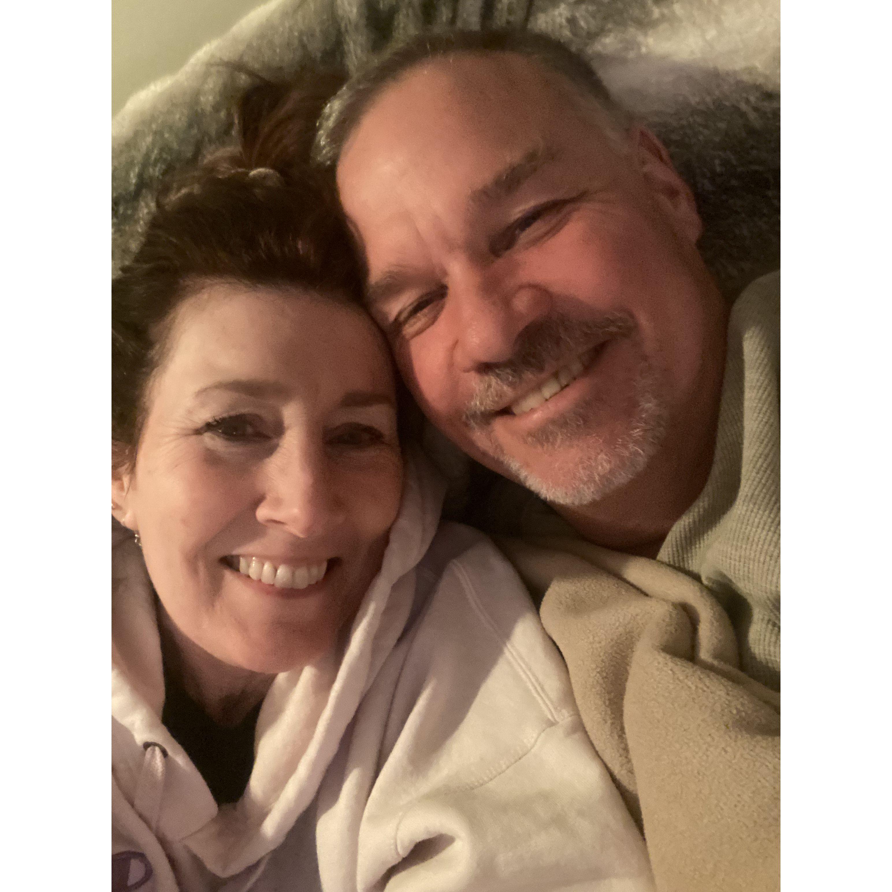 Snuggling at home.