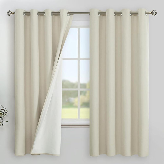 YoungsTex Light Oatmeal Blackout Curtains 63 Inches Length for Bedroom, Linen Thermal Insulated with Grommet Thick Boho Darkening Window Treatments for Living Room, 2 Panels, 52 X 63 Inch