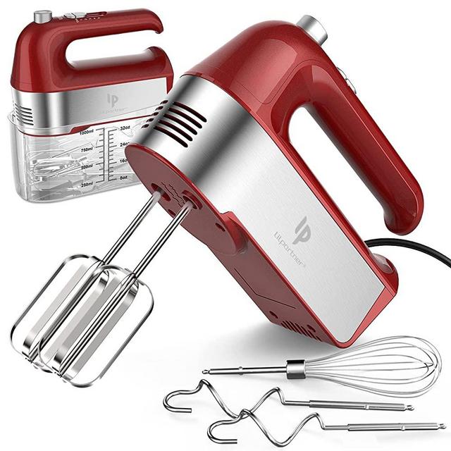 Hand Mixer Electric, 450W Kitchen Mixers with Scale Cup Storage Case, Turbo Boost/Self-Control Speed + 5 Speed + Eject Button + 5 Stainless Steel Accessories, For Easy Whipping Dough,Cream,Cake