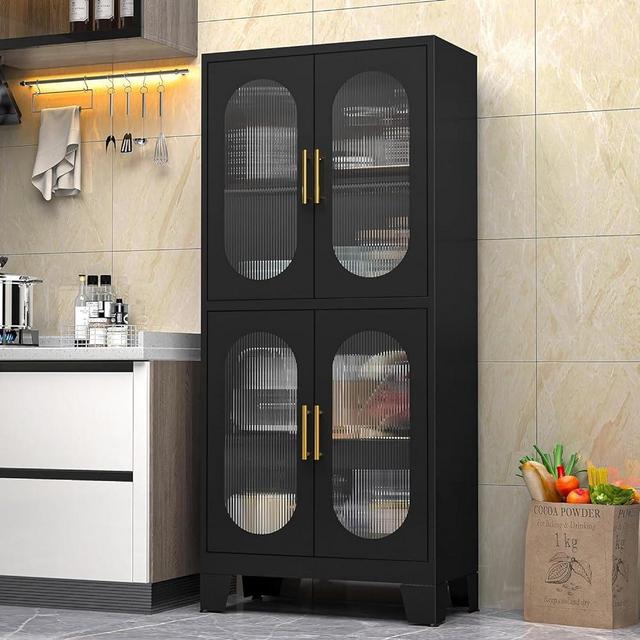 EROSOEI Pantry Storage Cabinet, 61" Pantry Cabinets with Acrylic Glass Doors and Adjustable Shelves, Metal Kitchen Pantry Cabinet for Kitchen, Living Room, Laundry Room and Dinning Room