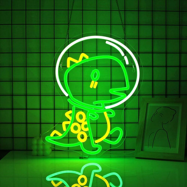 Neon Sign - JGHTURIE Dinosaur Neon Signs for Wall Decor, Dinosaur Green Light up LED Sign for Room Decor, Bedroom, Bar, Man Cave, USB Powered