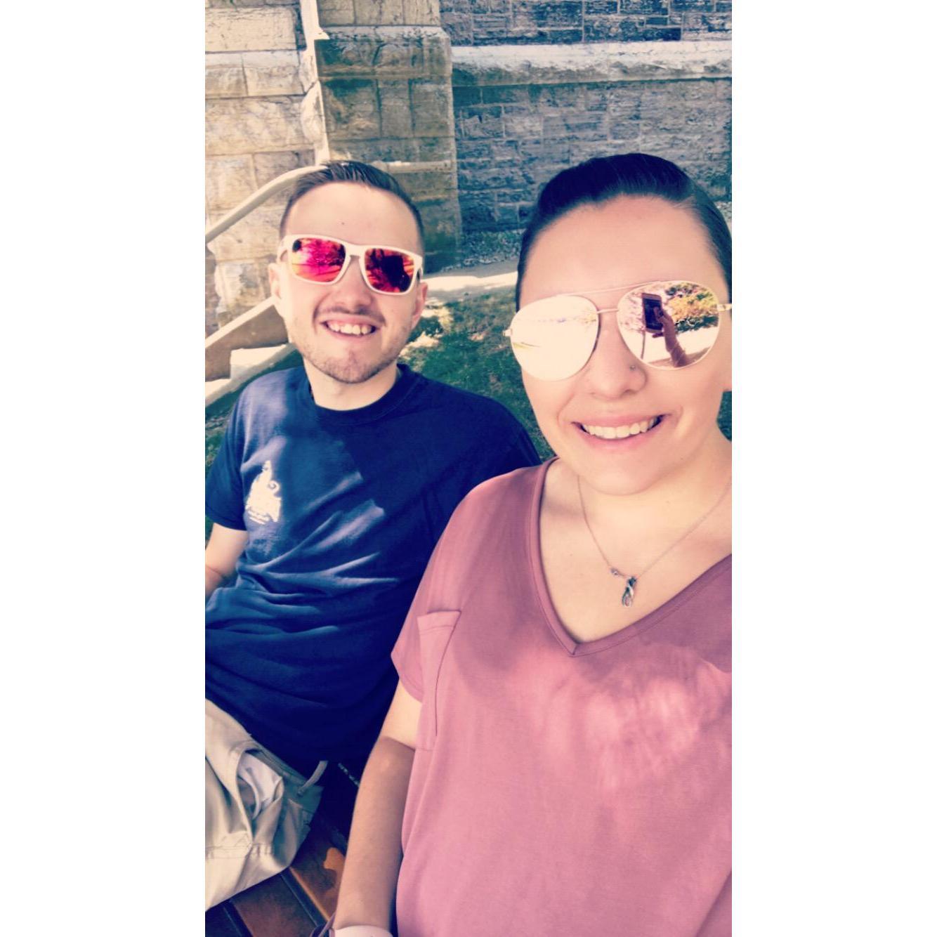 Enjoying a sunny day in Skaneateles, this picture was taken on the bench dedicated to Tyler’s grandparents outside of the church they were members of