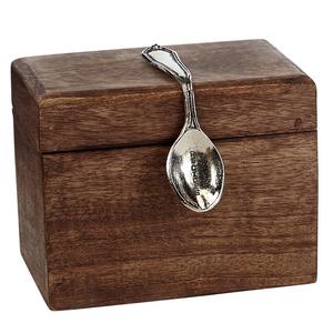 Mud Pie Wooden Recipe Holder Box with Silver-Plated Spoon Handle