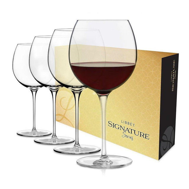 Libbey Signature Balloon Wine Glasses Set of 4, 24 Oz Elegant Large Red Wine Glasses, Red Wine Glass Gift Set for Weddings, Birthdays, and More