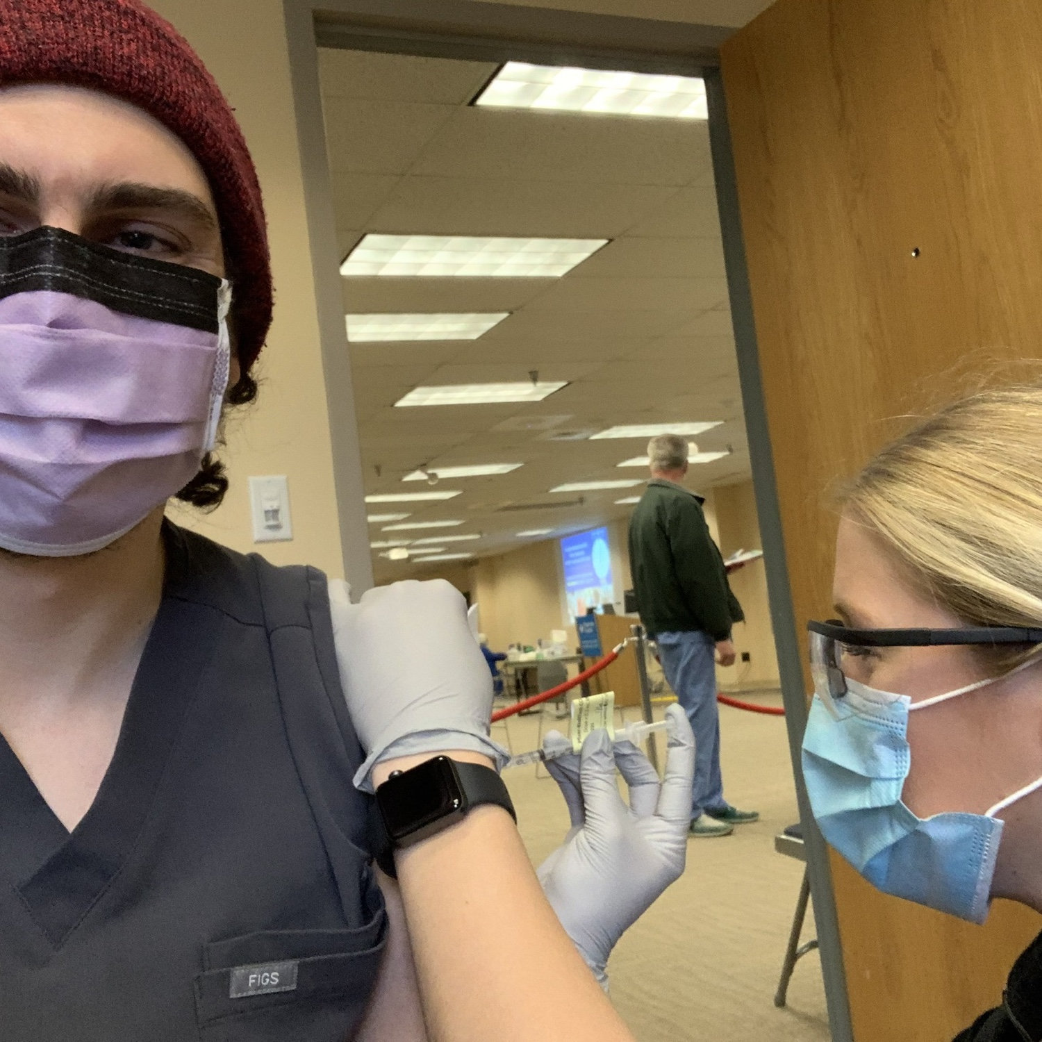 Alex got VIP treatment at the Baystate COVID vaccine clinic and got his shot from Clare
